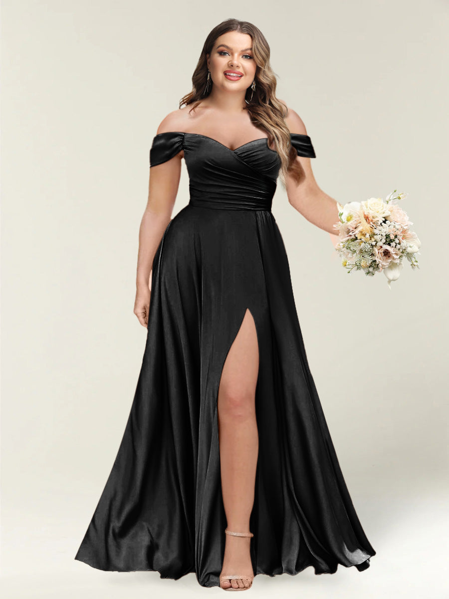 A-Line/Princess One-Shoulder Sleeveless Long Plus Size Bridesmaid Dresses with Split Side - Image 4