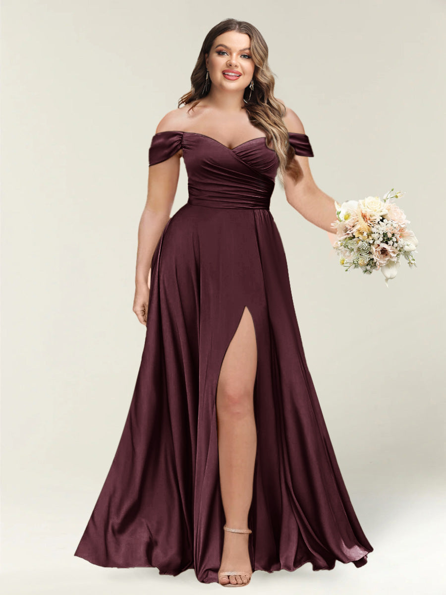 A-Line/Princess One-Shoulder Sleeveless Long Plus Size Bridesmaid Dresses with Split Side - Image 7
