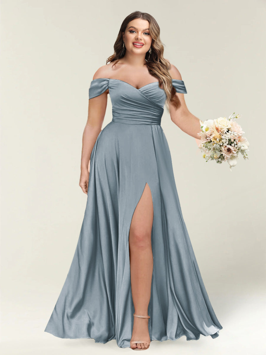 A-Line/Princess One-Shoulder Sleeveless Long Plus Size Bridesmaid Dresses with Split Side - Image 13