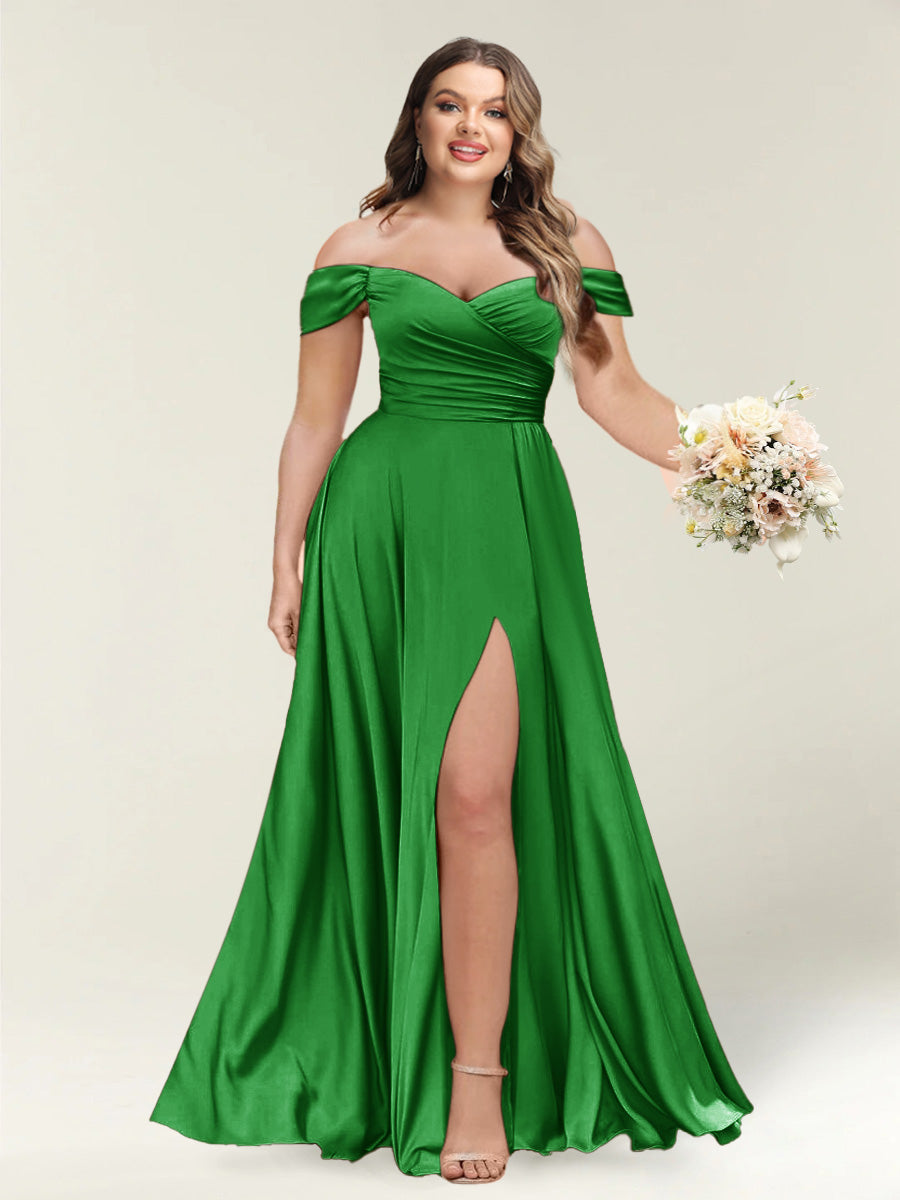 A-Line/Princess One-Shoulder Sleeveless Long Plus Size Bridesmaid Dresses with Split Side - Image 24