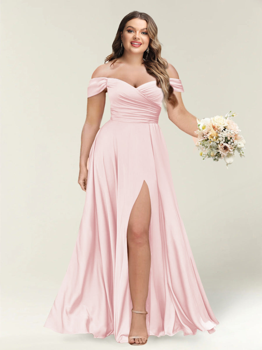 A-Line/Princess One-Shoulder Sleeveless Long Plus Size Bridesmaid Dresses with Split Side - Image 31