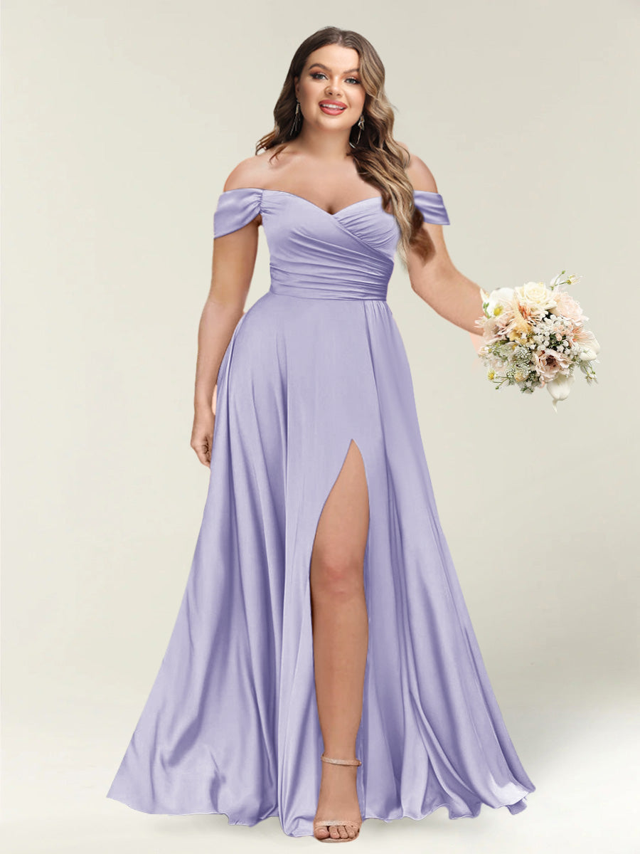 A-Line/Princess One-Shoulder Sleeveless Long Plus Size Bridesmaid Dresses with Split Side - Image 35