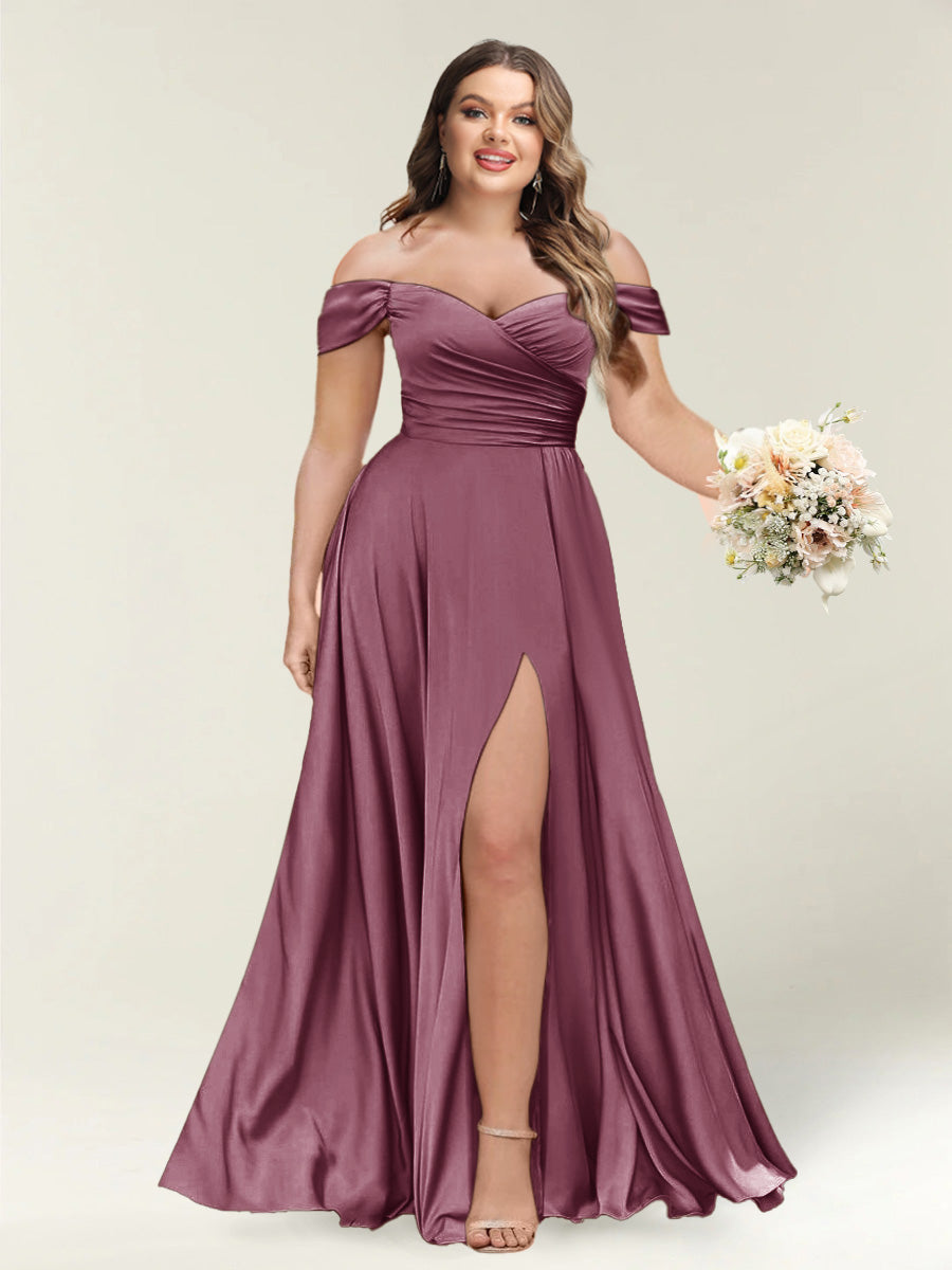 A-Line/Princess One-Shoulder Sleeveless Long Plus Size Bridesmaid Dresses with Split Side - Image 36