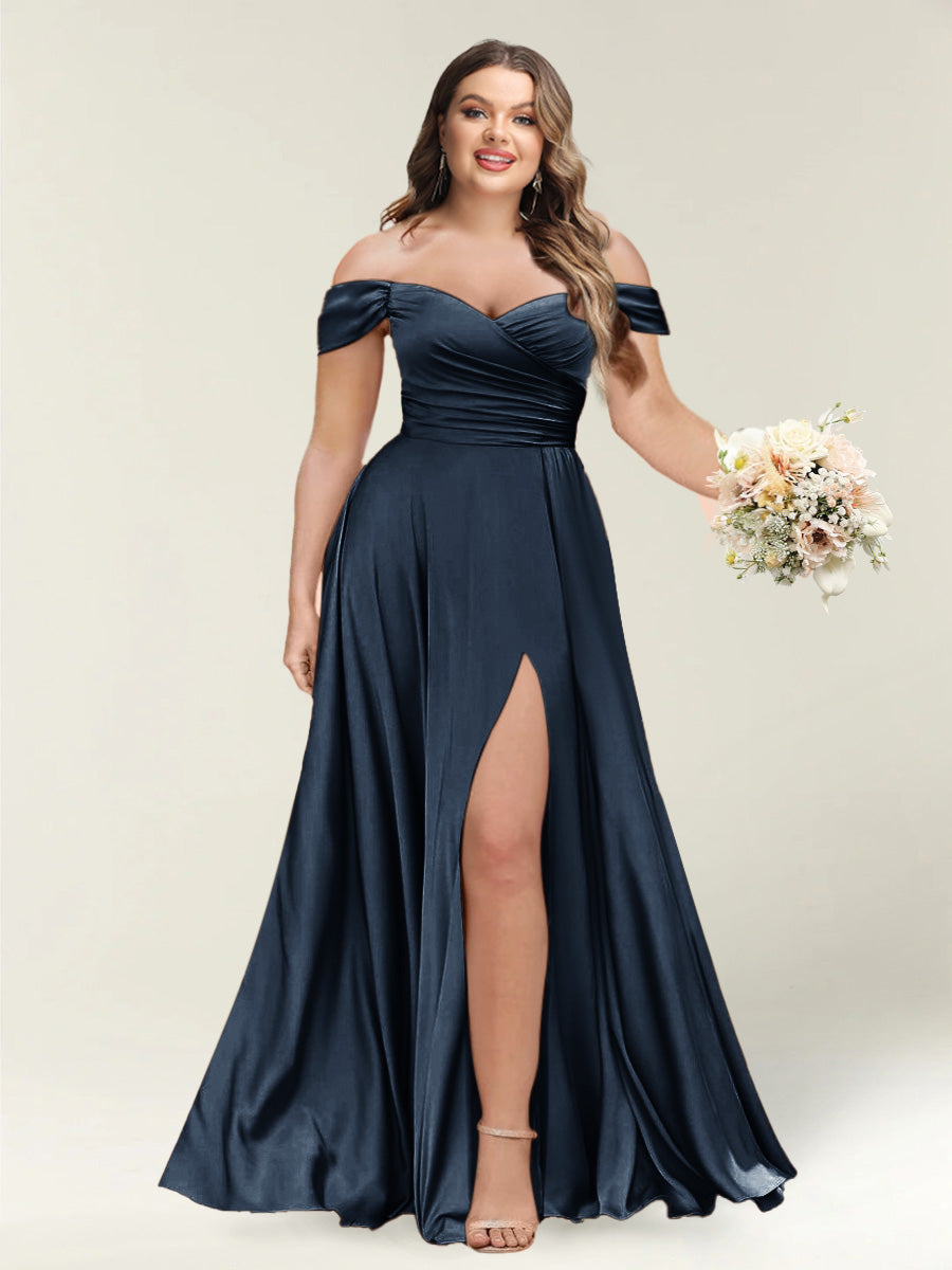 A-Line/Princess One-Shoulder Sleeveless Long Plus Size Bridesmaid Dresses with Split Side - Image 38