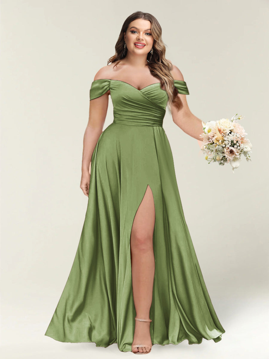 A-Line/Princess One-Shoulder Sleeveless Long Plus Size Bridesmaid Dresses with Split Side - Image 41