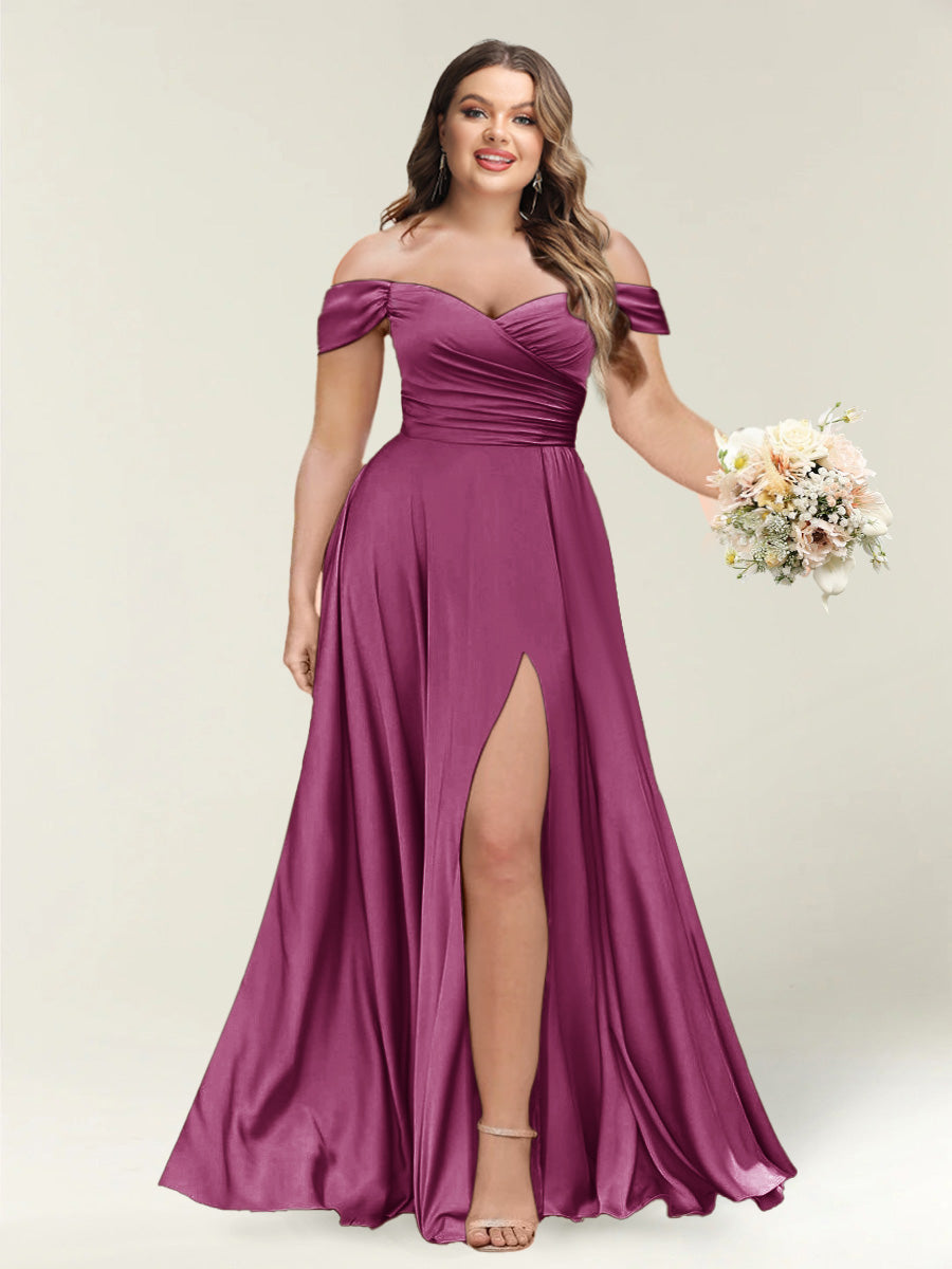 A-Line/Princess One-Shoulder Sleeveless Long Plus Size Bridesmaid Dresses with Split Side - Image 43