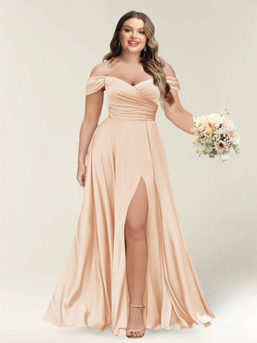 A-Line/Princess One-Shoulder Sleeveless Long Plus Size Bridesmaid Dresses with Split Side - Image 44