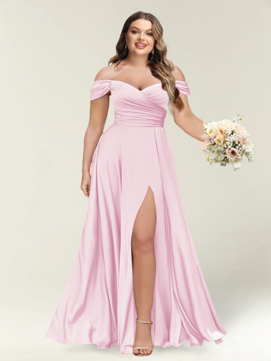 A-Line/Princess One-Shoulder Sleeveless Long Plus Size Bridesmaid Dresses with Split Side - Image 46
