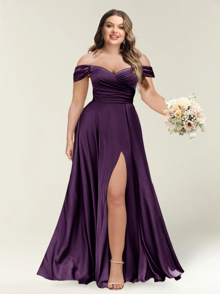 A-Line/Princess One-Shoulder Sleeveless Long Plus Size Bridesmaid Dresses with Split Side - Image 48