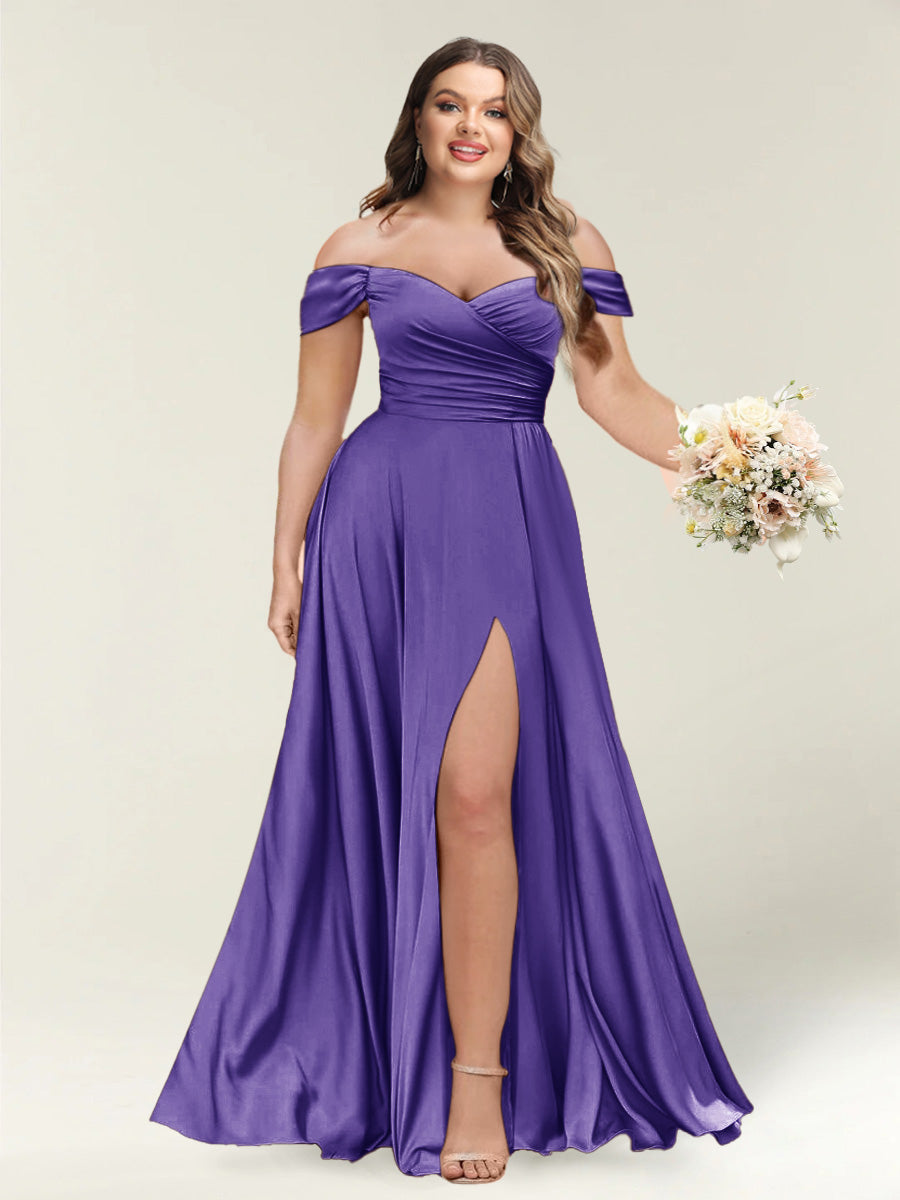 A-Line/Princess One-Shoulder Sleeveless Long Plus Size Bridesmaid Dresses with Split Side - Image 49