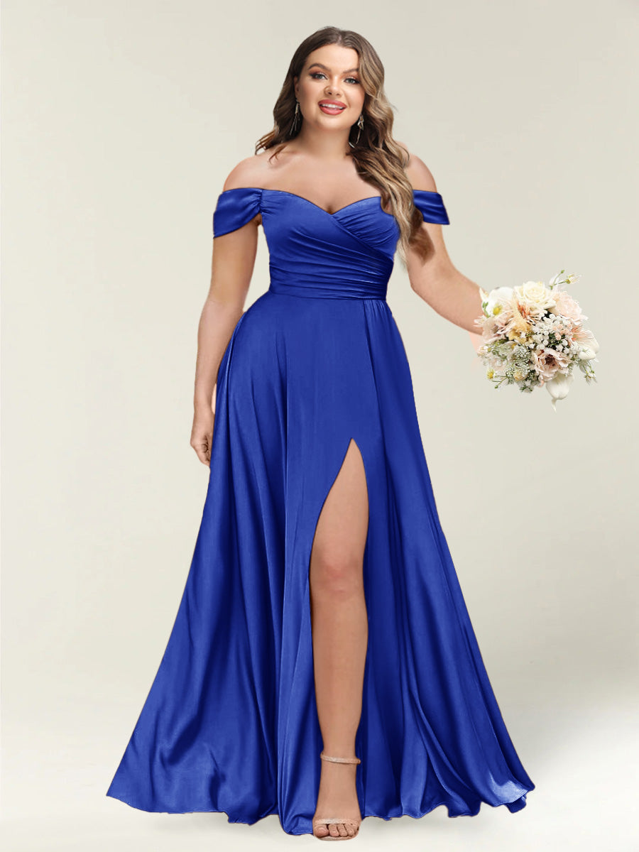 A-Line/Princess One-Shoulder Sleeveless Long Plus Size Bridesmaid Dresses with Split Side - Image 51