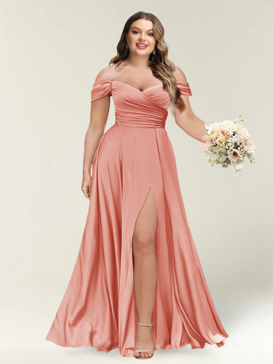 A-Line/Princess One-Shoulder Sleeveless Long Plus Size Bridesmaid Dresses with Split Side - Image 54