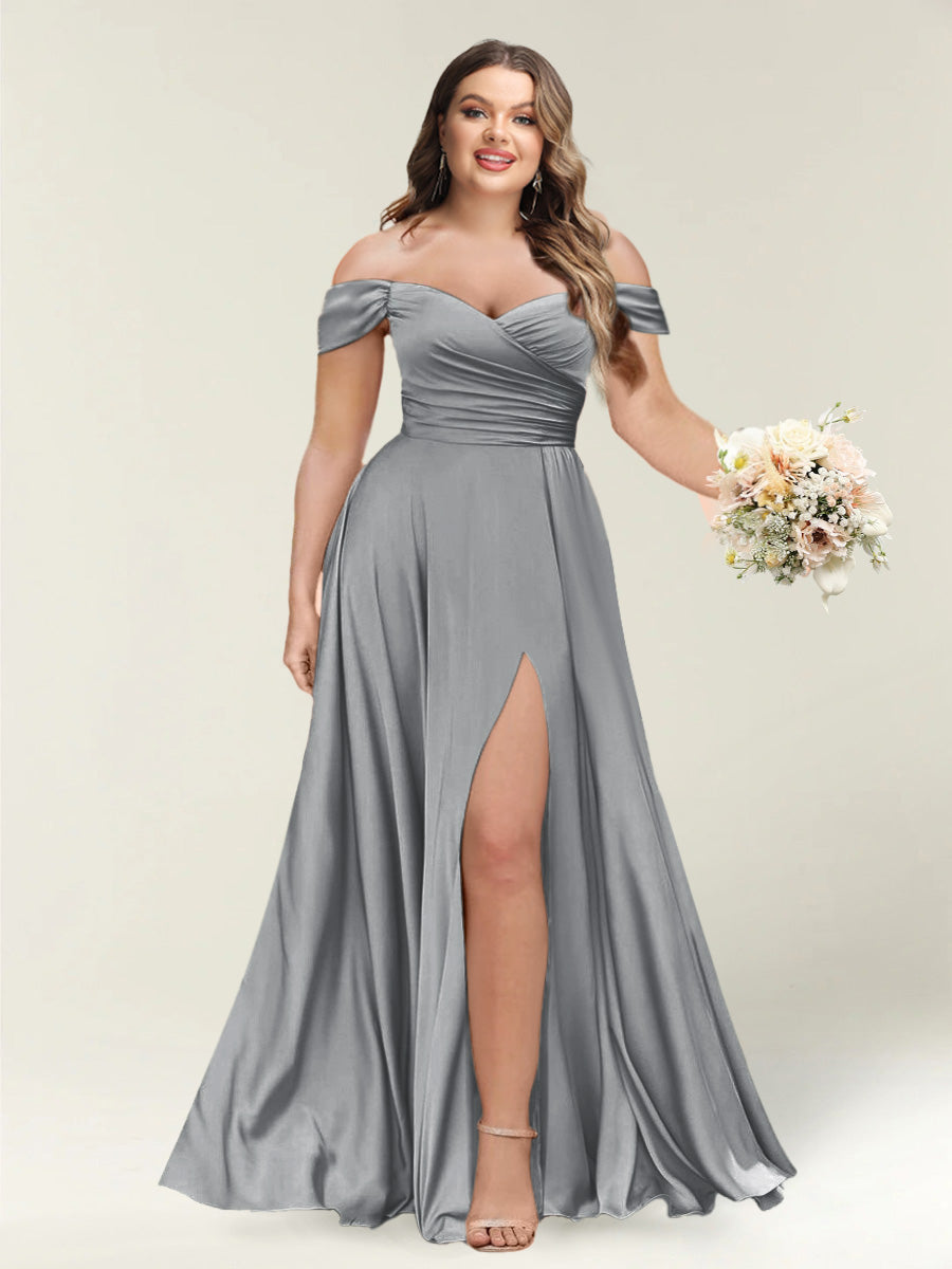 A-Line/Princess One-Shoulder Sleeveless Long Plus Size Bridesmaid Dresses with Split Side - Image 56