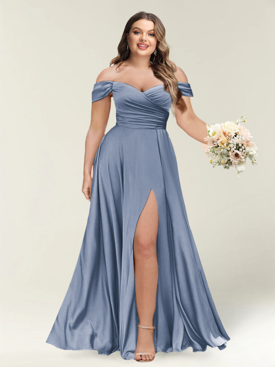 A-Line/Princess One-Shoulder Sleeveless Long Plus Size Bridesmaid Dresses with Split Side - Image 58