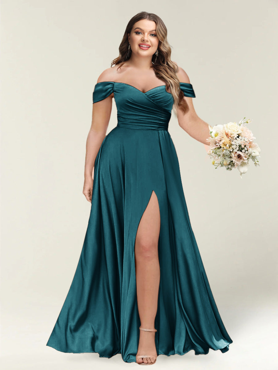 A-Line/Princess One-Shoulder Sleeveless Long Plus Size Bridesmaid Dresses with Split Side - Image 60