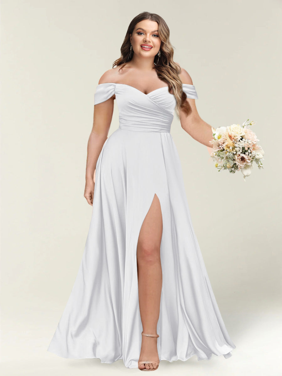 A-Line/Princess One-Shoulder Sleeveless Long Plus Size Bridesmaid Dresses with Split Side - Image 62
