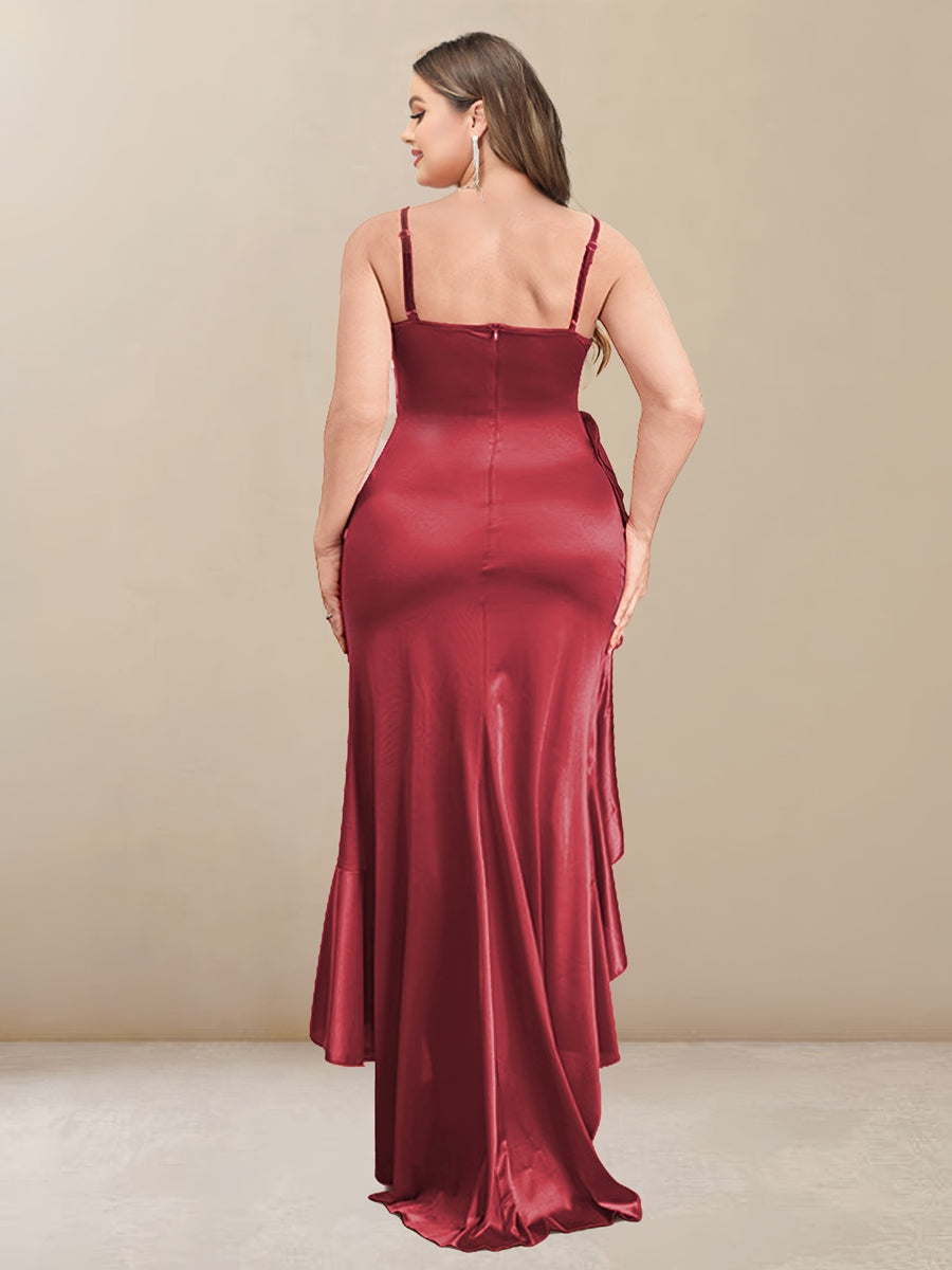 Sheath/Column Scoop Straps Ruffled Long Plus Size Bridesmaid Dresses with Split Side - 画像 (2)