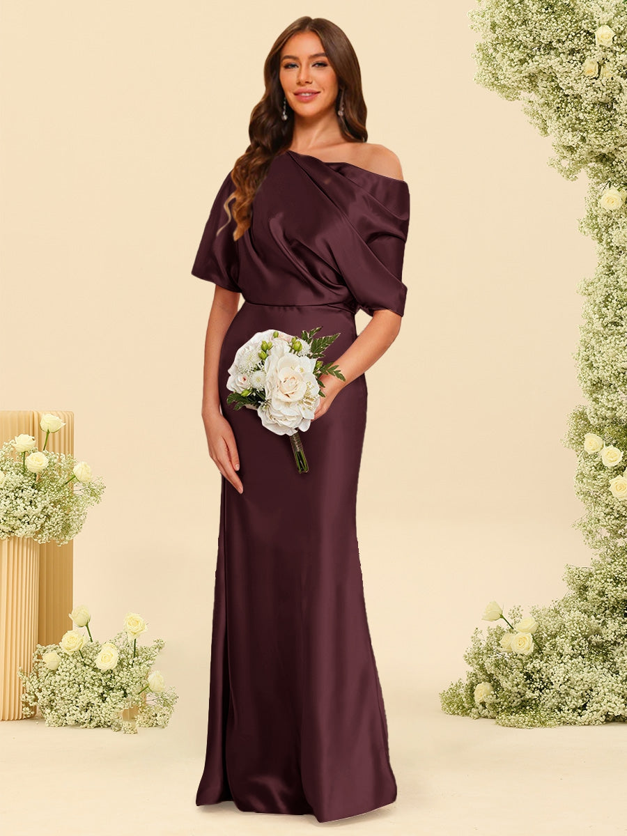 Trumpet/Mermaid One-Shoulder Half Sleeves Bridesmaid Dresses With Ruched - 이미지 6