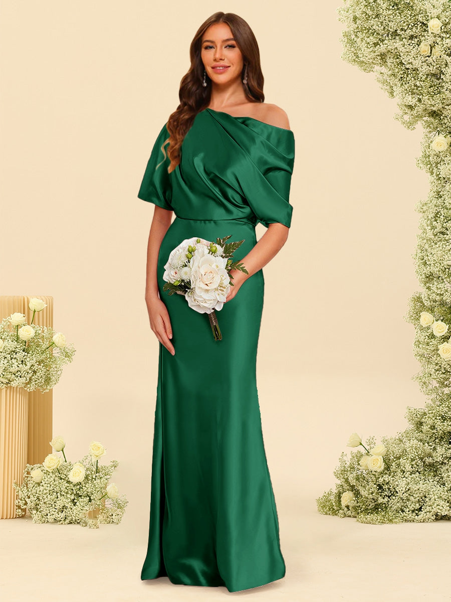 Trumpet/Mermaid One-Shoulder Half Sleeves Bridesmaid Dresses With Ruched - 이미지 11