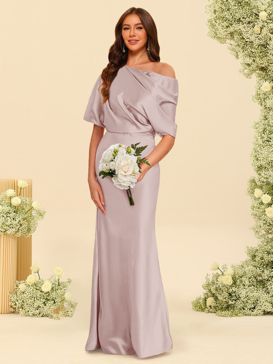 Trumpet/Mermaid One-Shoulder Half Sleeves Bridesmaid Dresses With Ruched - 이미지 13