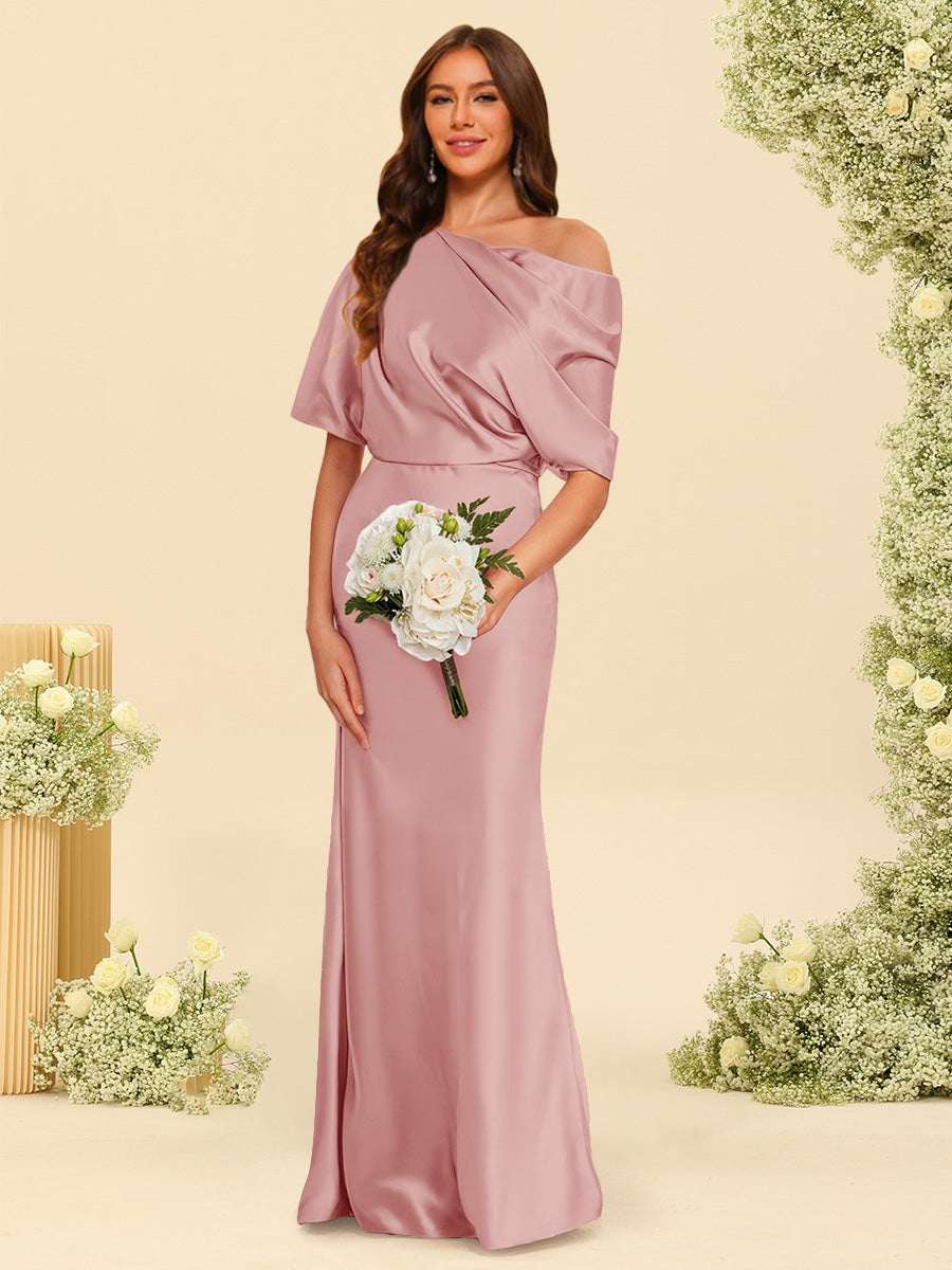 Trumpet/Mermaid One-Shoulder Half Sleeves Bridesmaid Dresses With Ruched - 이미지 14