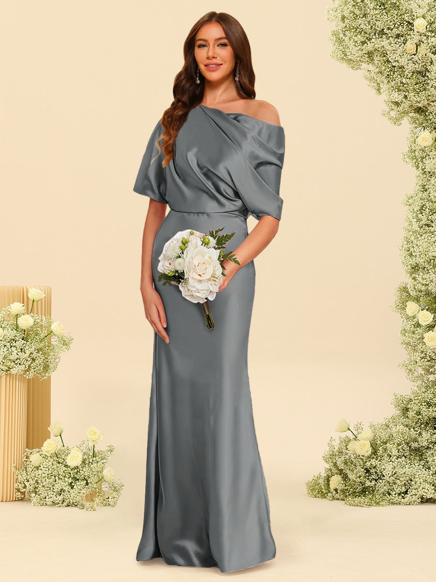 Trumpet/Mermaid One-Shoulder Half Sleeves Bridesmaid Dresses With Ruched - 이미지 22