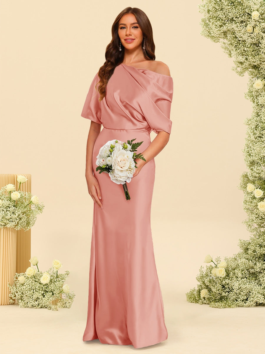 Trumpet/Mermaid One-Shoulder Half Sleeves Bridesmaid Dresses With Ruched - 이미지 53