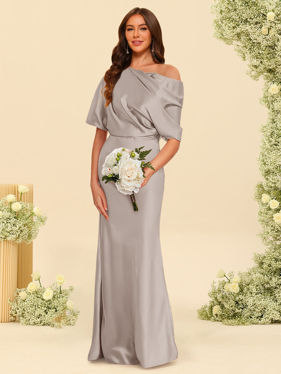 Trumpet/Mermaid One-Shoulder Half Sleeves Bridesmaid Dresses With Ruched - 이미지 58