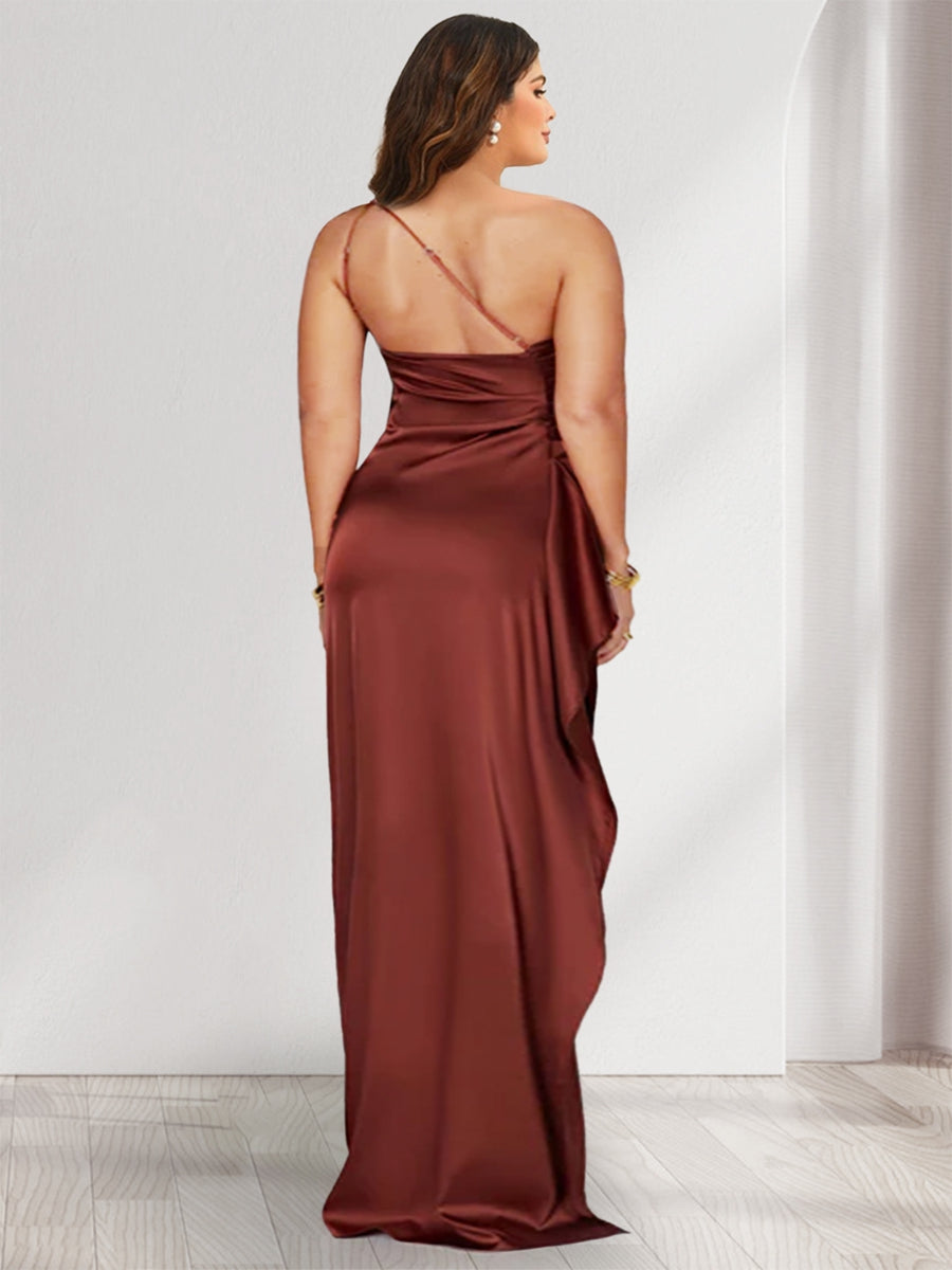 Sheath/Column One-Shoulder Sleeveless Floor-Length Plus Size Bridesmaid Dresses with Split Side - Image 2