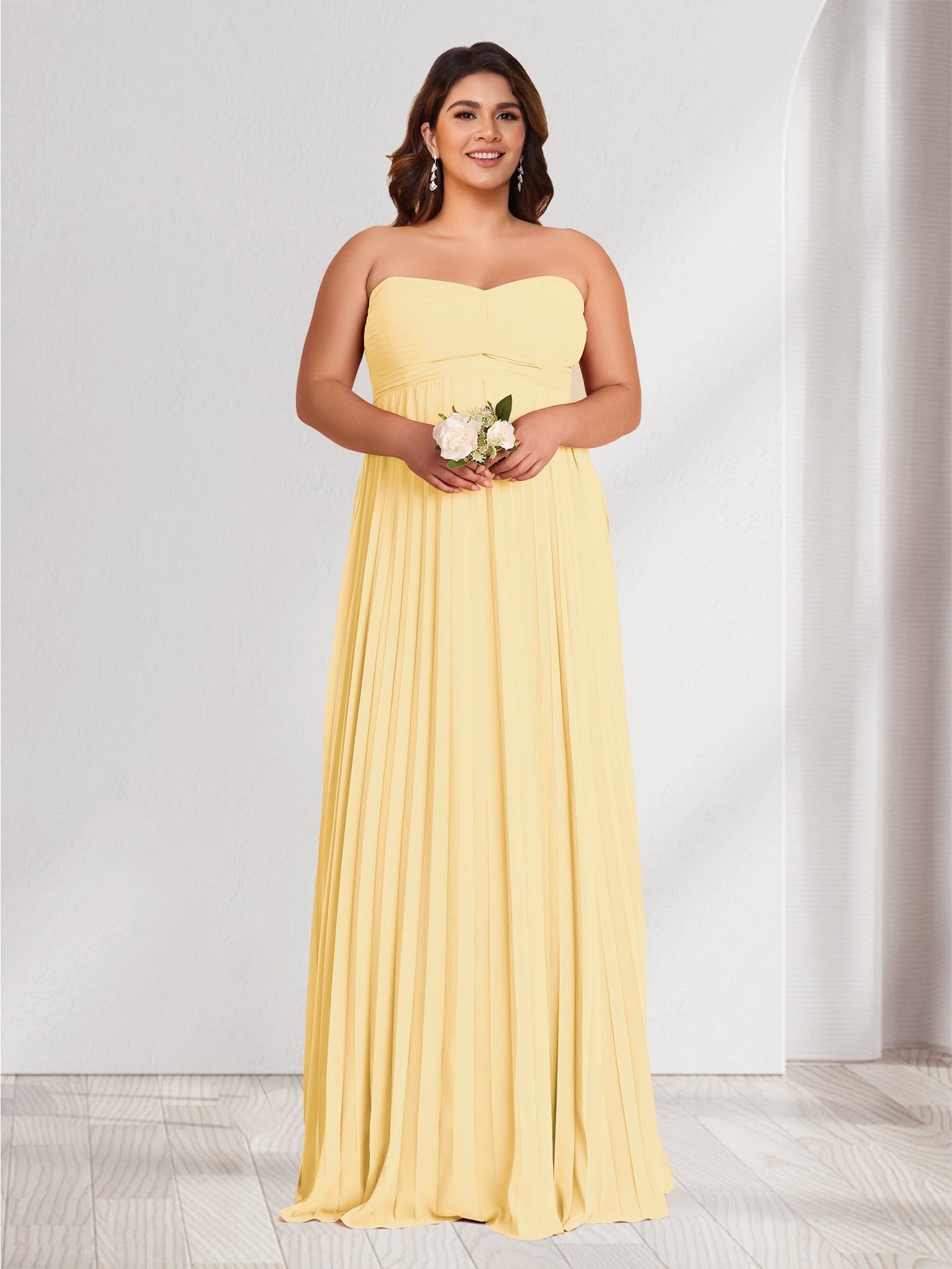 A-Line/Princess Strapless Floor-Length Plus Size Bridesmaid Dresses With Pleats