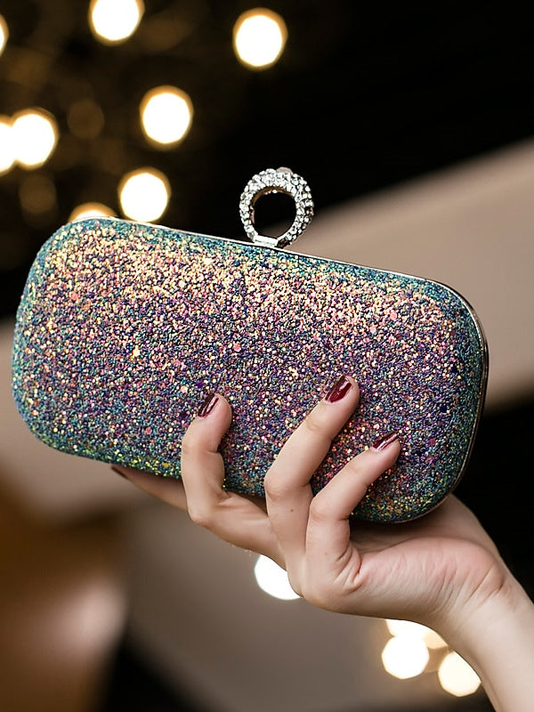 PU Leather Lightweight Large Capacity Durable Solid Color Rhinestone Clutch Bags - 이미지 3