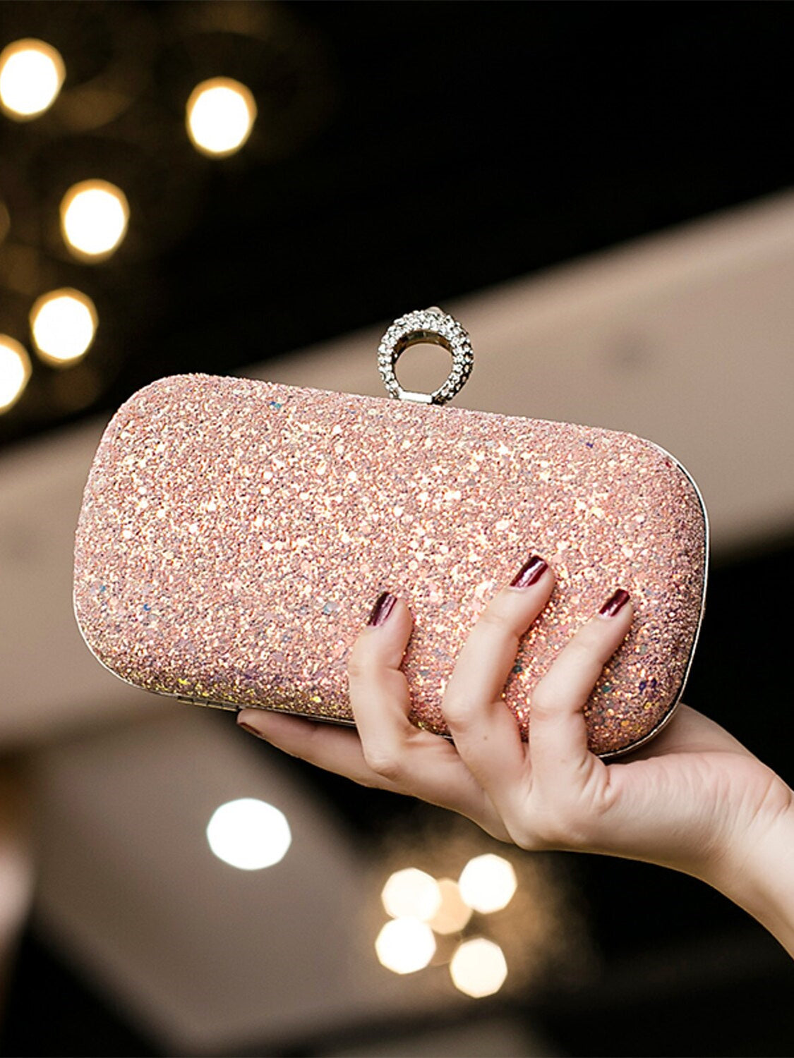 PU Leather Lightweight Large Capacity Durable Solid Color Rhinestone Clutch Bags - 이미지 12