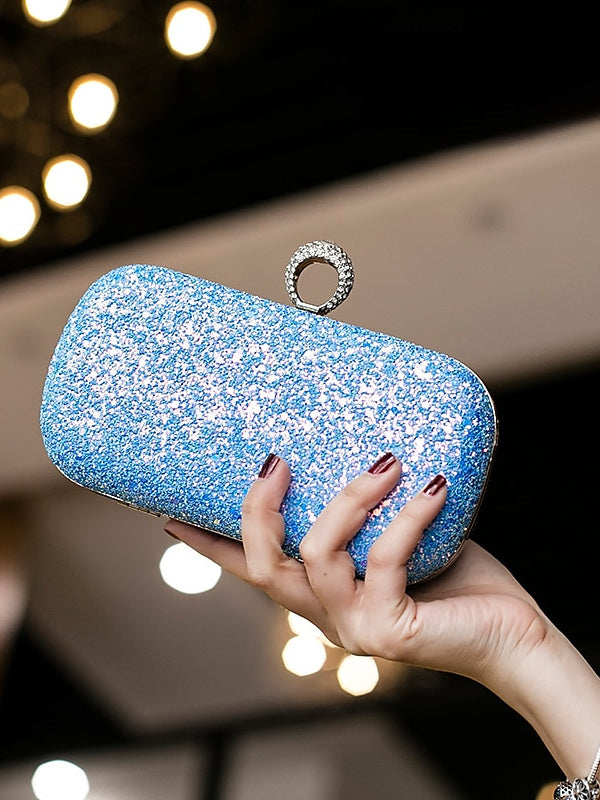 PU Leather Lightweight Large Capacity Durable Solid Color Rhinestone Clutch Bags - 이미지 8