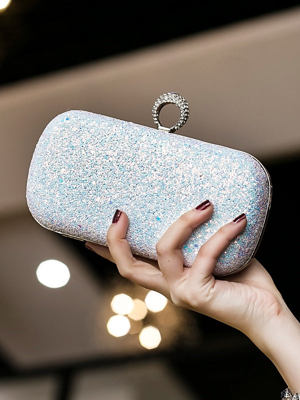 PU Leather Lightweight Large Capacity Durable Solid Color Rhinestone Clutch Bags - 이미지 9