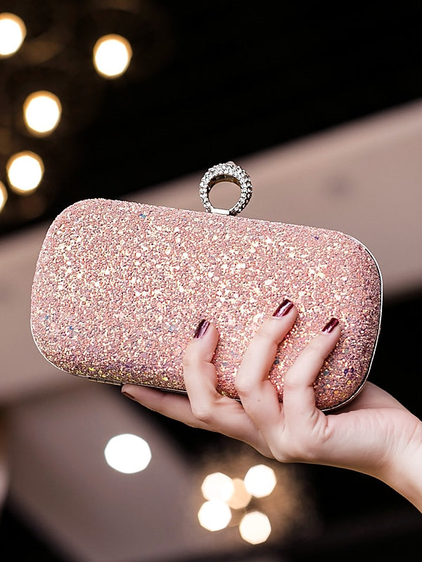 PU Leather Lightweight Large Capacity Durable Solid Color Rhinestone Clutch Bags - 이미지 10