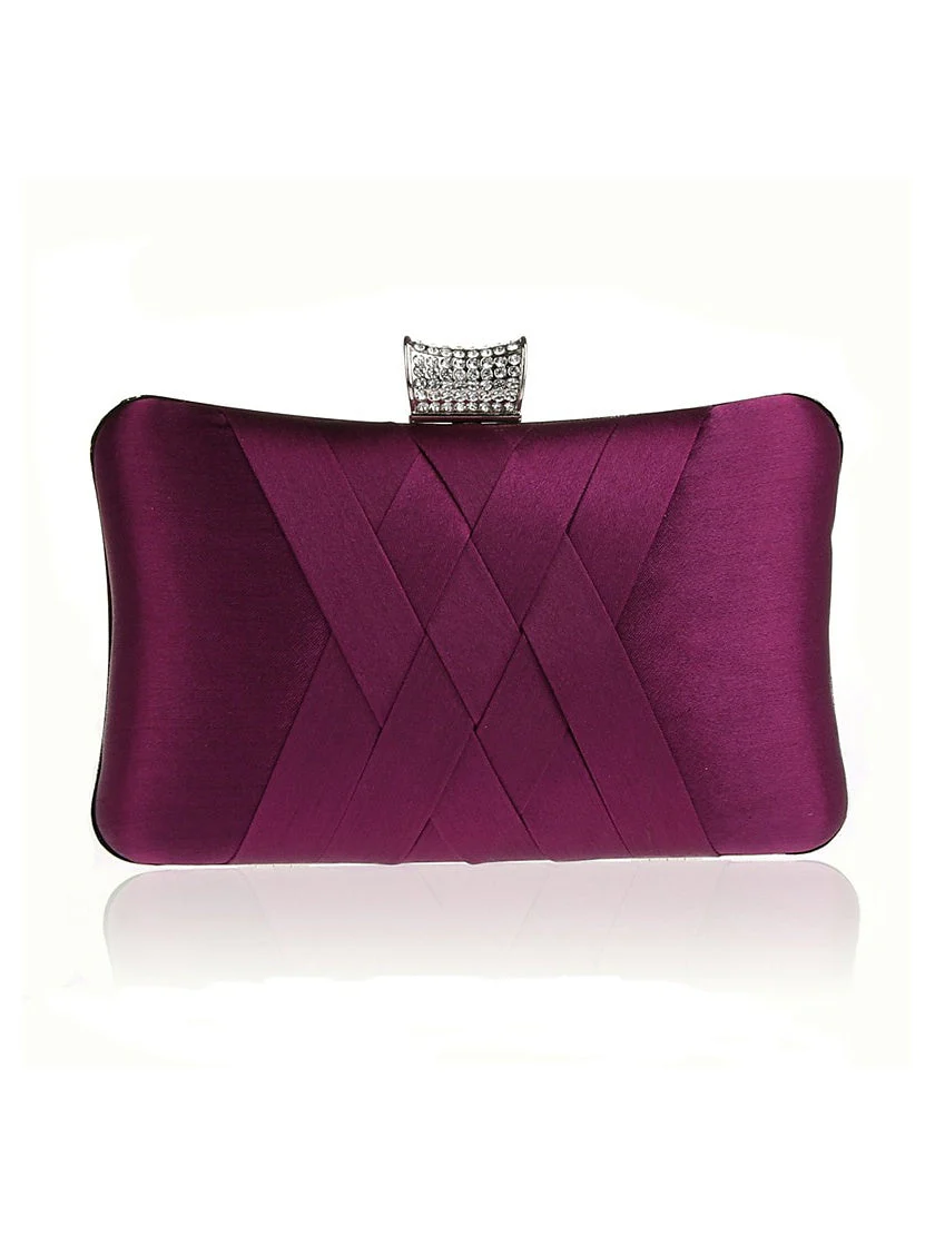 Silk PU Leather Wedding Party Plain Crystals Clutch Bags - 이미지 6