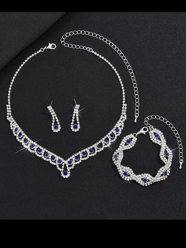 1 set Bridal Jewelry Three-piece Suit Rhinestone Imitation Diamond Necklace Bracelet Earrings Women's Jewelry Set For Wedding Gift
