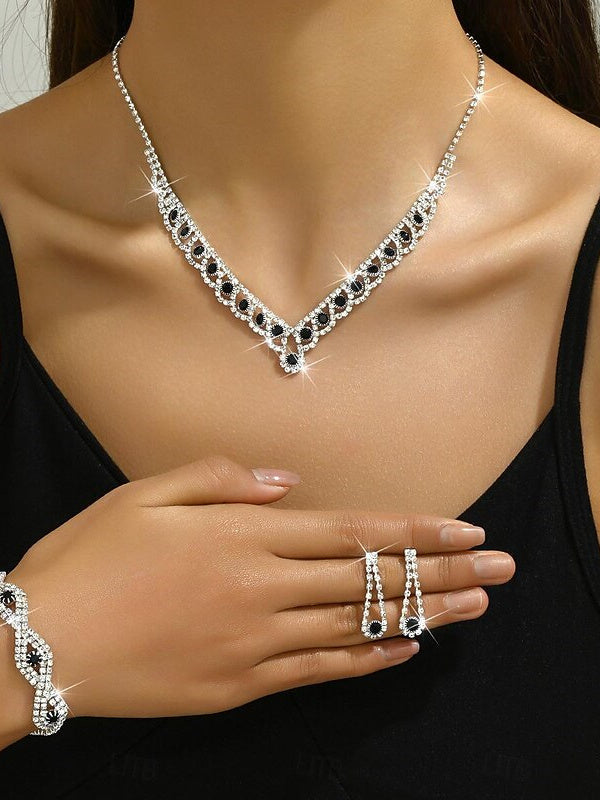 1 set Bridal Jewelry Three-piece Suit Rhinestone Imitation Diamond Necklace Bracelet Earrings Women's Jewelry Set For Wedding Gift - Image 3