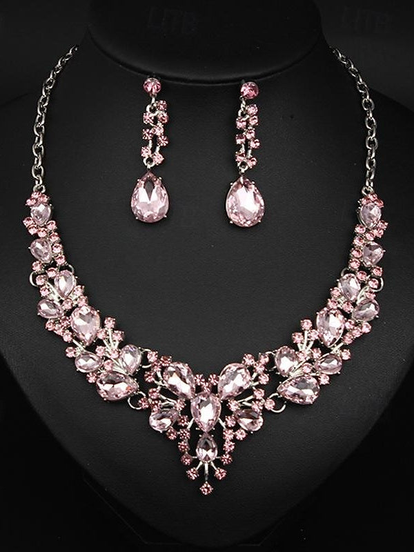 1 set Jewelry 3pcs Glass Alloy Necklace Earrings Women's Elegant Vintage Jewelry Set For Wedding Party - Image 2
