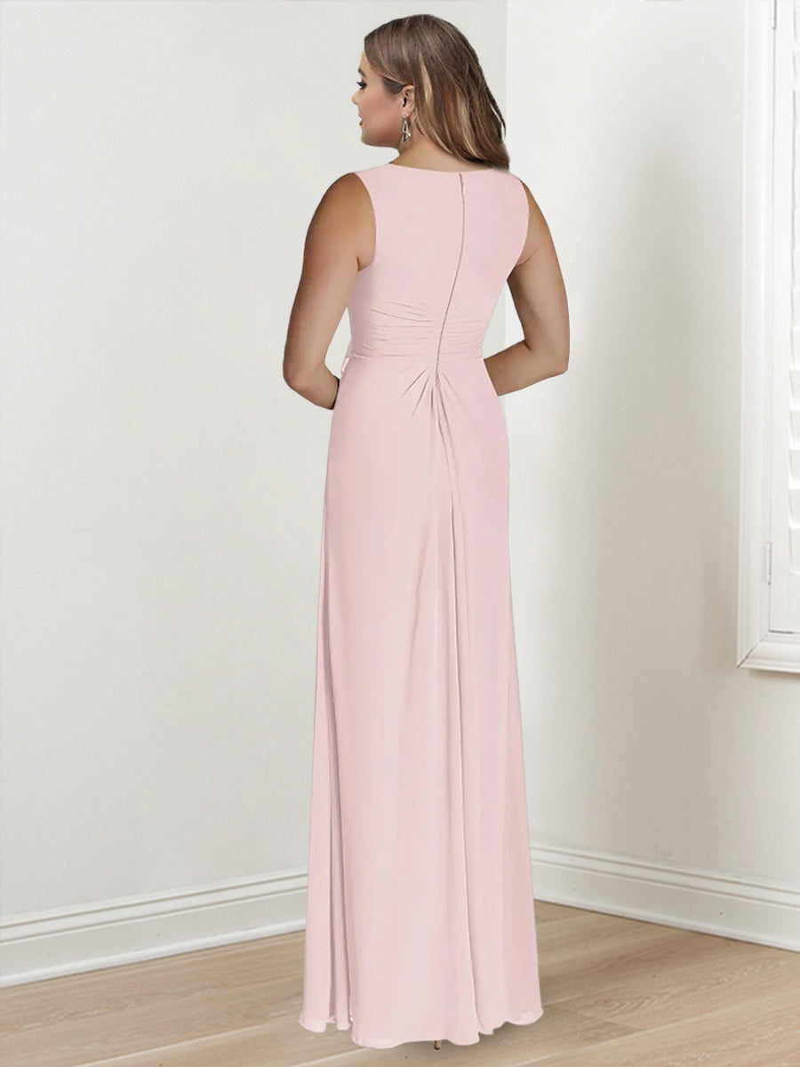 Sheath/Column V-Neck Sleeveless Floor-Length Plus Size Mother of the Bride Dresses with Wraps - 画像 (4)
