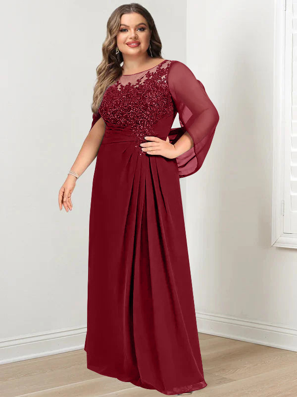 A-Line/Princess Scoop Floor-Length Plus Size Mother of the Bride Dresses with Pleated & Sequins - 画像 (28)