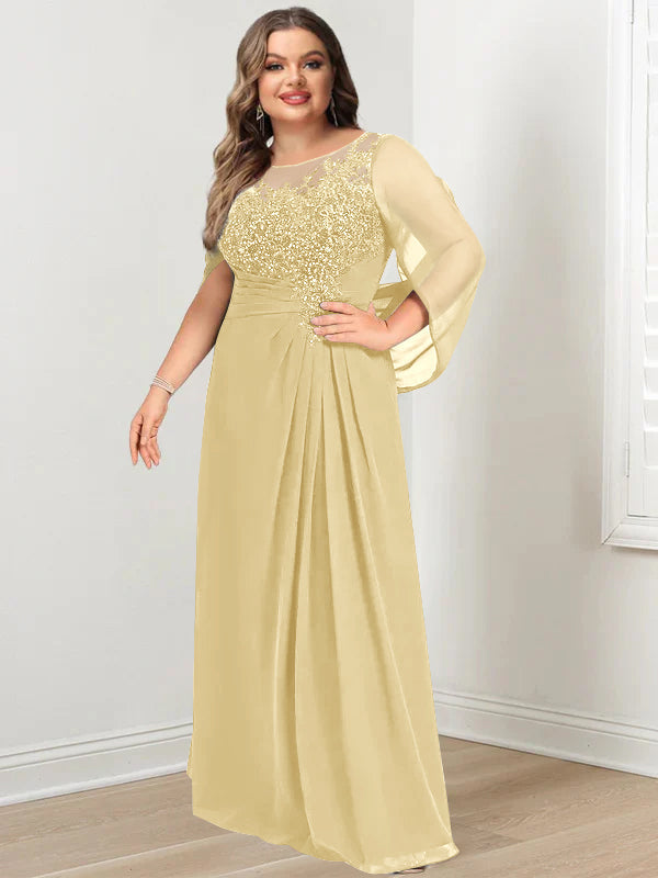 A-Line/Princess Scoop Floor-Length Plus Size Mother of the Bride Dresses with Pleated & Sequins - 画像 (30)