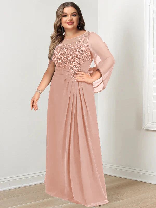 A-Line/Princess Scoop Floor-Length Plus Size Mother of the Bride Dresses with Pleated & Sequins - 画像 (11)