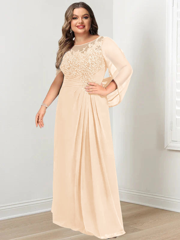 A-Line/Princess Scoop Floor-Length Plus Size Mother of the Bride Dresses with Pleated & Sequins - 画像 (47)