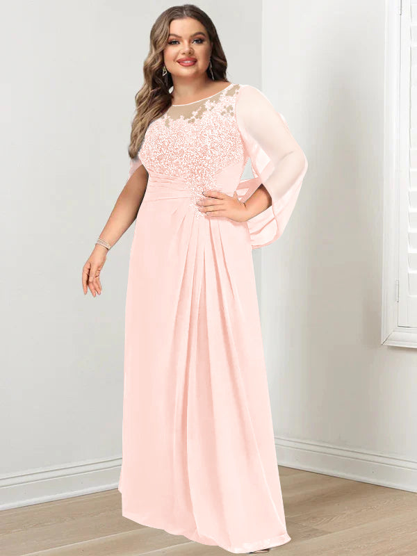 A-Line/Princess Scoop Floor-Length Plus Size Mother of the Bride Dresses with Pleated & Sequins - 画像 (18)