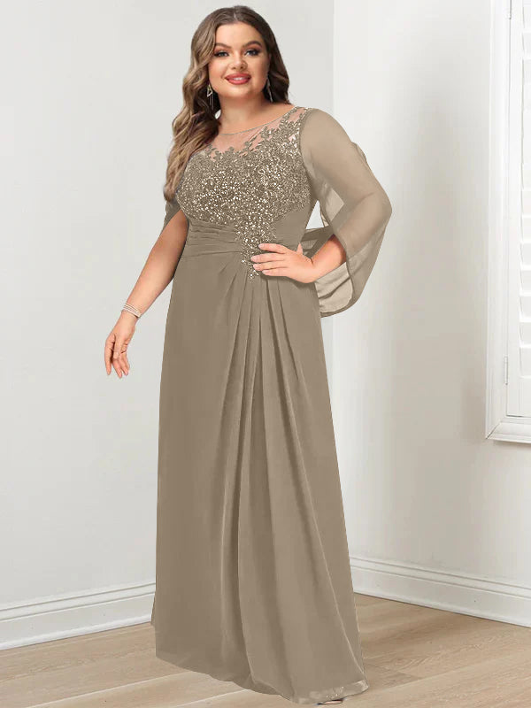 A-Line/Princess Scoop Floor-Length Plus Size Mother of the Bride Dresses with Pleated & Sequins - 画像 (24)
