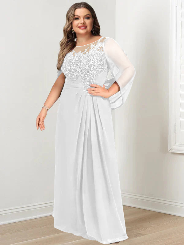 A-Line/Princess Scoop Floor-Length Plus Size Mother of the Bride Dresses with Pleated & Sequins - 画像 (26)