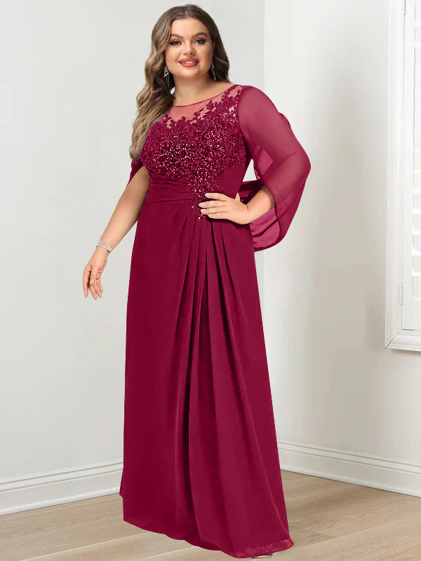 A-Line/Princess Scoop Floor-Length Plus Size Mother of the Bride Dresses with Pleated & Sequins - 画像 (54)