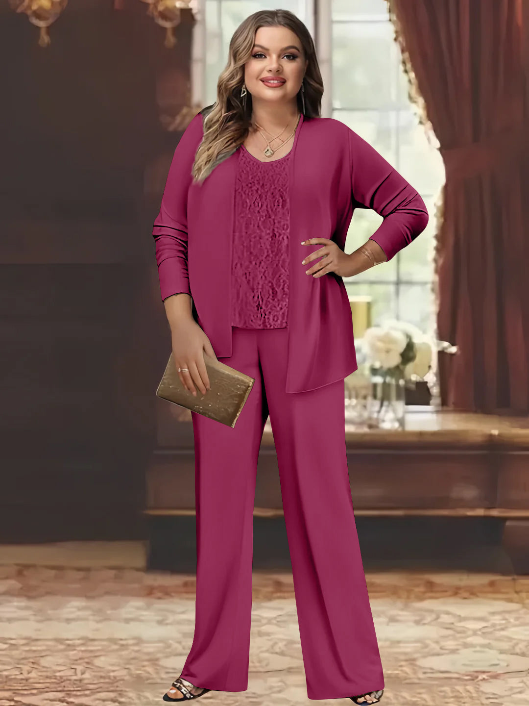 Chiffon Plus Size Mother of the Bride Pantsuits with Jacket - 画像 (33)