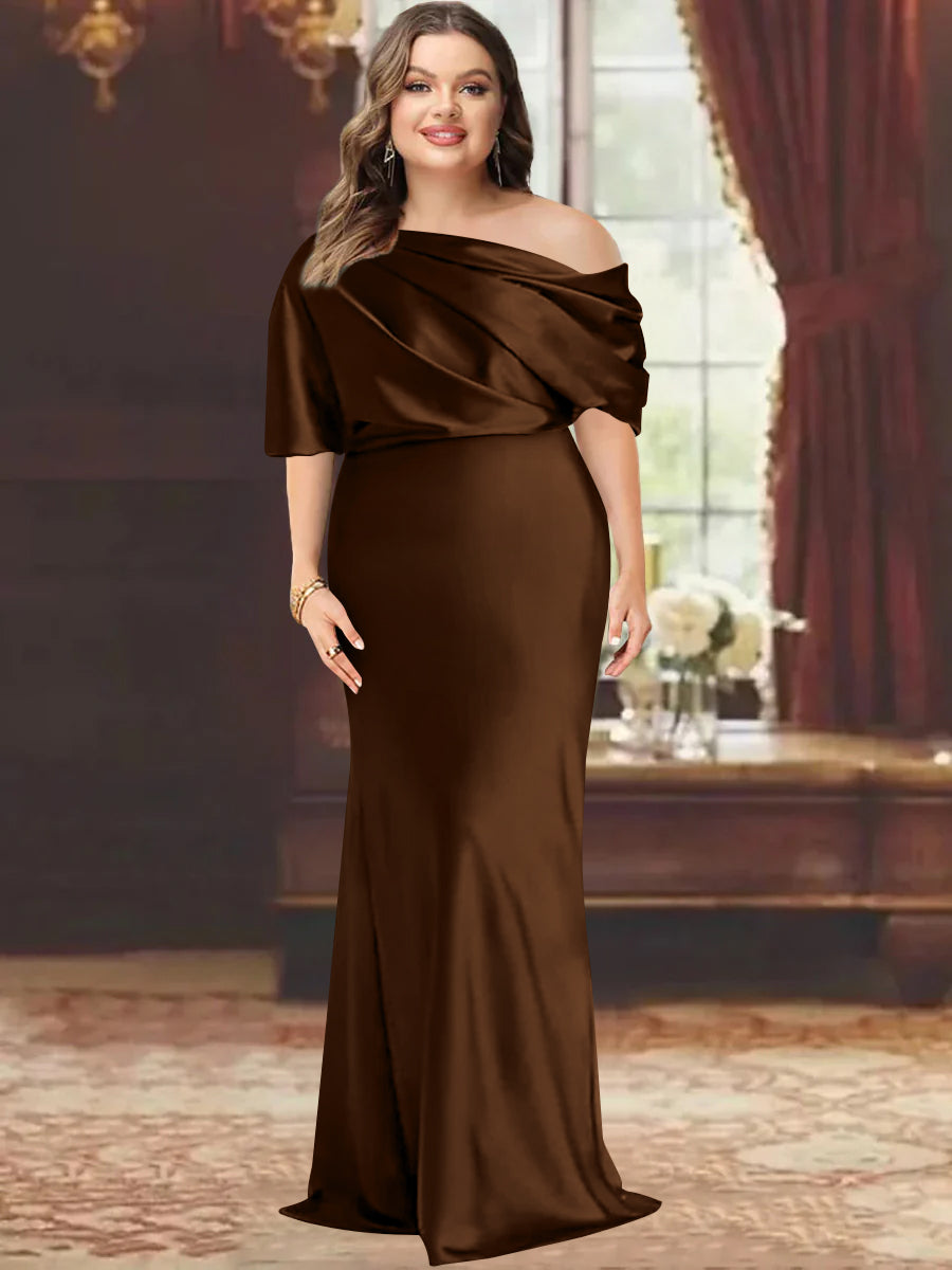 Sheath/Column One-Shoulder Floor-Length Plus Size Mother of the Bride Dresses with Ruffles - 画像 (10)